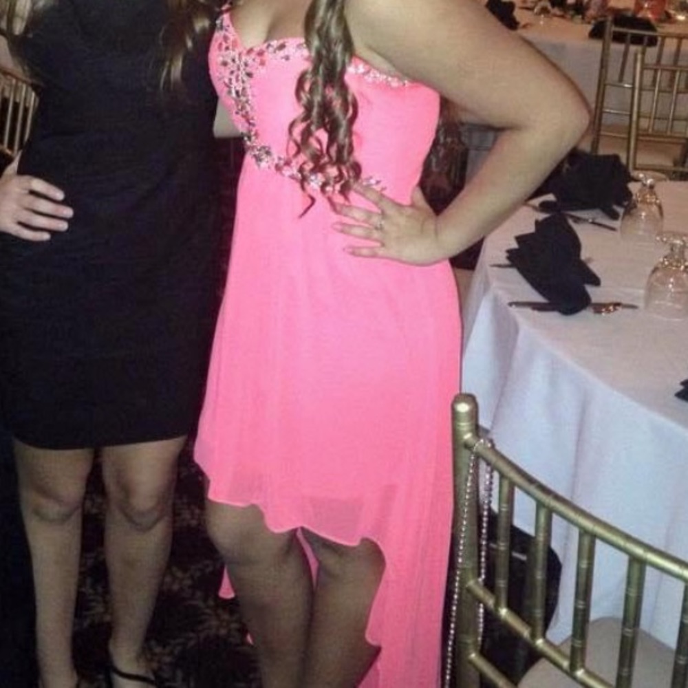 Coral Embellished High-Low Dress